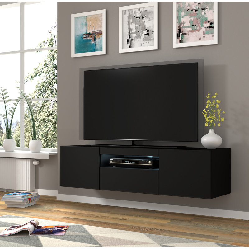 Aseelah Unfinished TV Stand for TVs up to 65", Black Matt