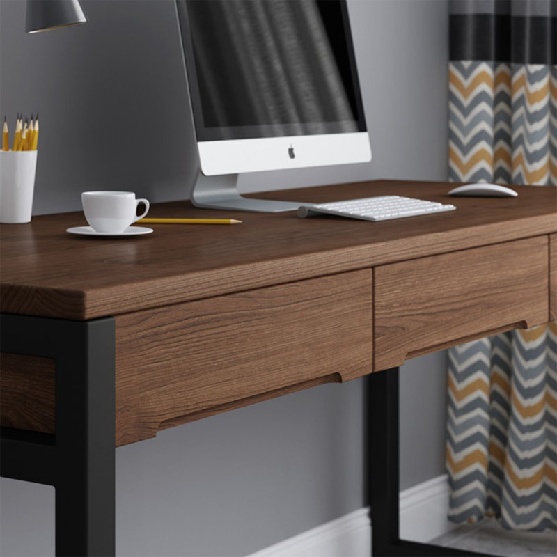 Bureau d'écriture rectangulaire en bois massif avec tiroirs Nut-brown, H 29,5 po x l 63 po x P 23,6 po