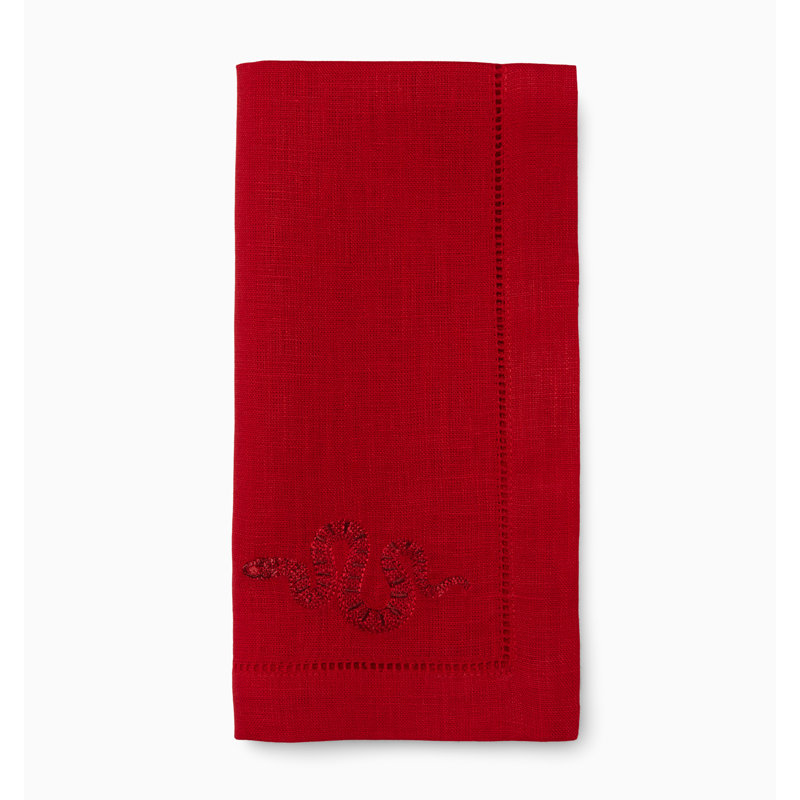 Year Of The Snake Linen Square Napkins, Red/Gold