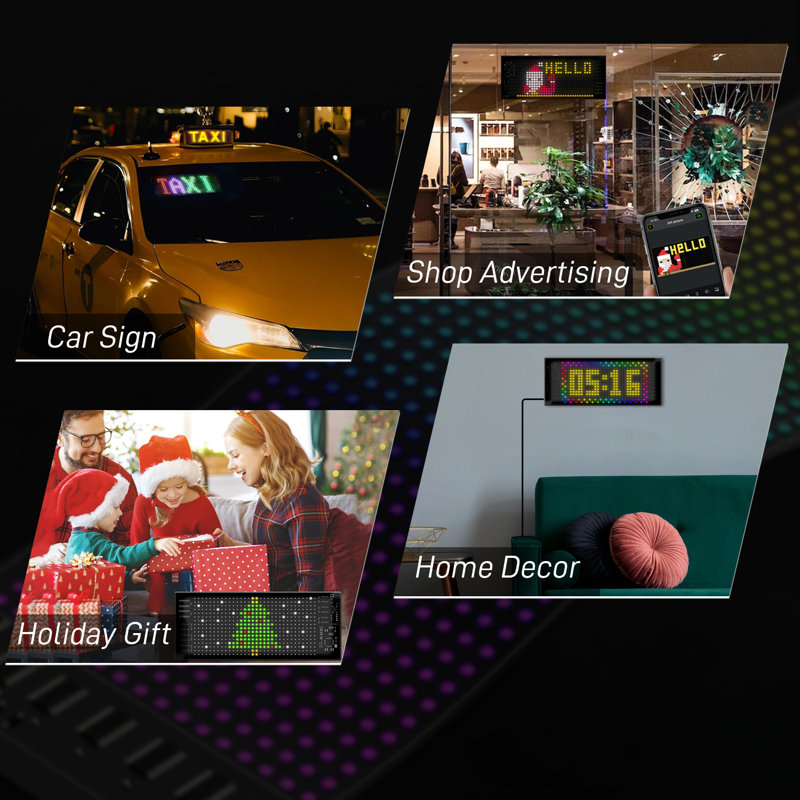 Car Devil's Eye pour les camions - Panneau matriciel d'animation à DEL alimenté par USB de 14,72 po x 3,62 po avec commande Bluetooth, texte et motifs personnalisables pour les véhicules, les magasins, les événements et plus encore