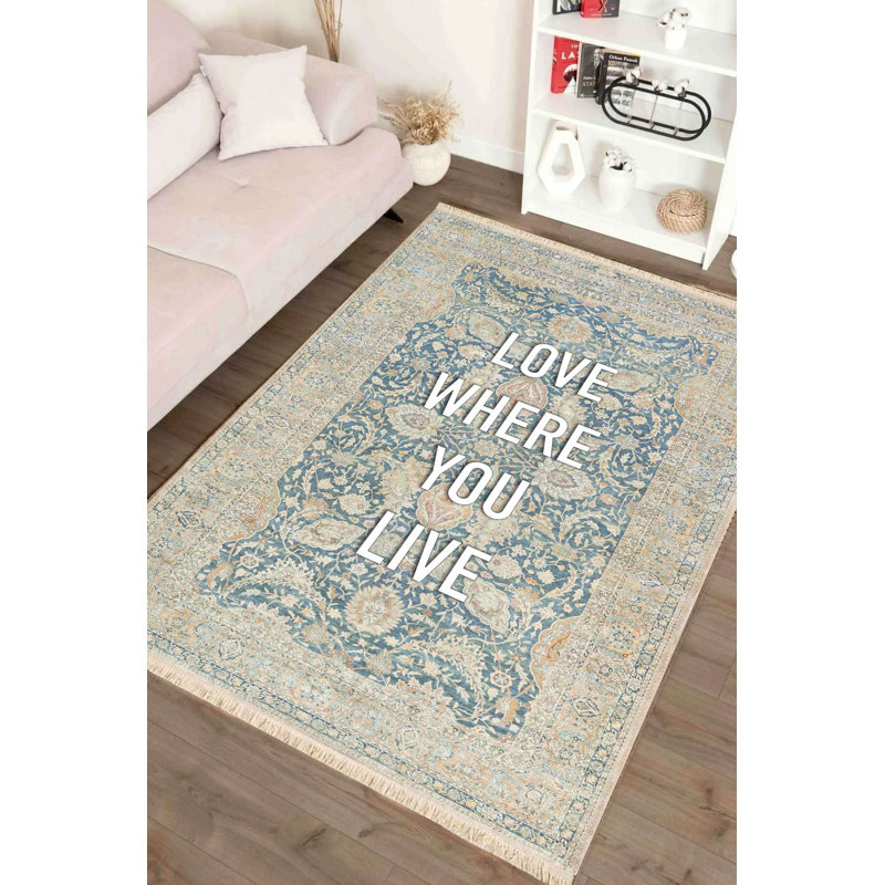 Faded Persian Sapphire Border Rug