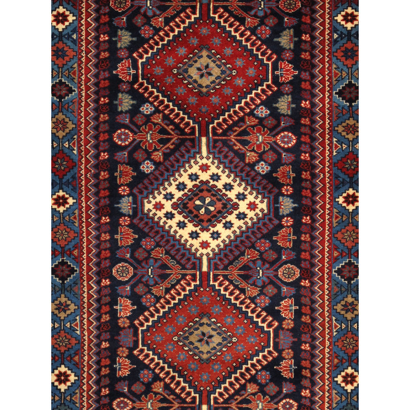 Yalameh Hand Knotted Wool Geometric Area Rug in Navy
