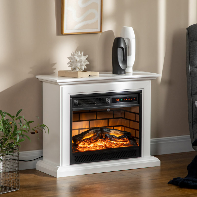 31" Electric Fireplace With Dimmable Flame Effect And Mantel, Freestanding Space Heater With Log Hearth And Remote Control, 1400W, White