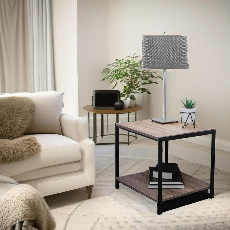 Rustic Rectangle Side Table with Storage, End Accent Tables, Living Room Furniture