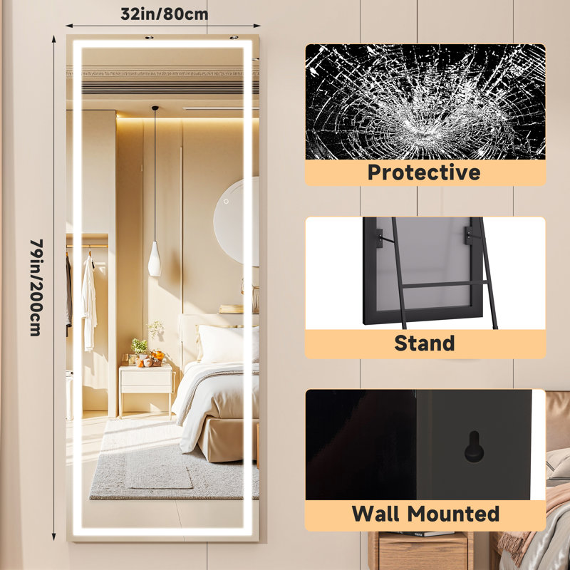 Ivy Bronx LED Bathroom Mirror with Lights – Tempered Glass, Anti-Fog, Dimmable, 3 Color Modes, Wall-Mounted & 3-Year Warranty