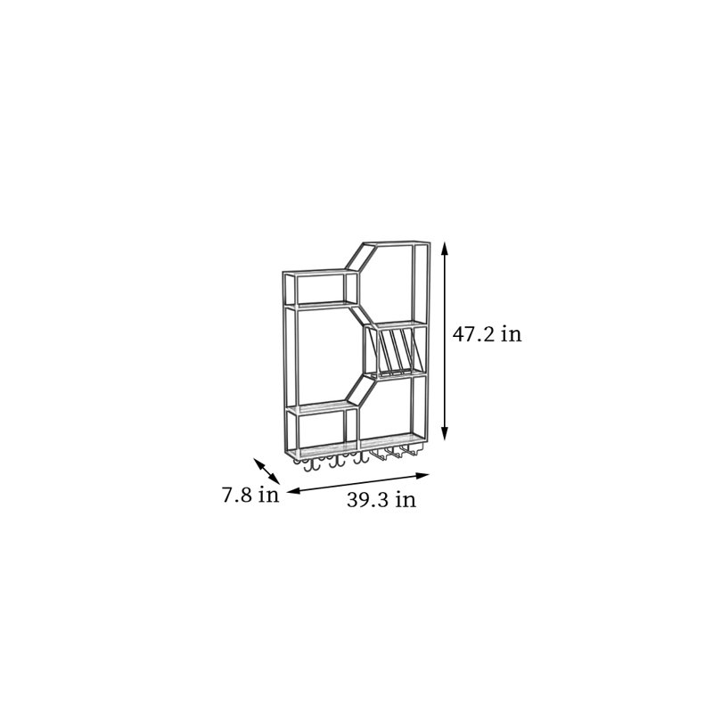 Creative Multifunctional Wall Mounted Wine Rack, Gold, 47.2" H x 39.3" W x 7.8" D