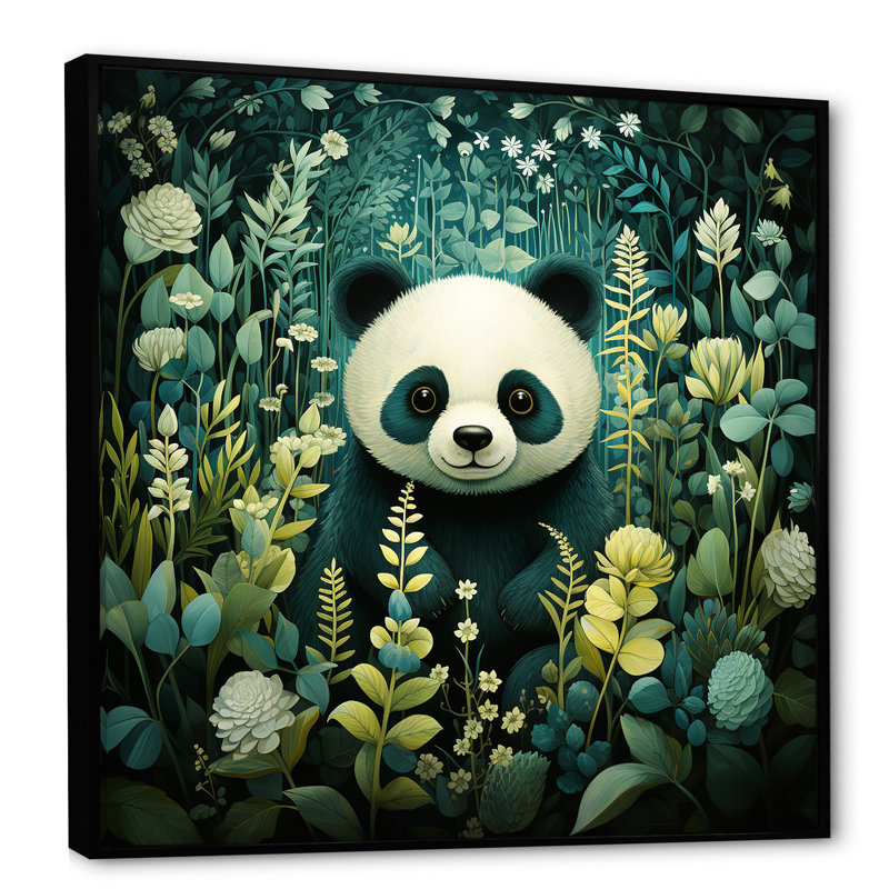 Mignon enfant panda, art mural animal panda, Cadre flottant noir, H 16 po x l 16 po x P 1 po
