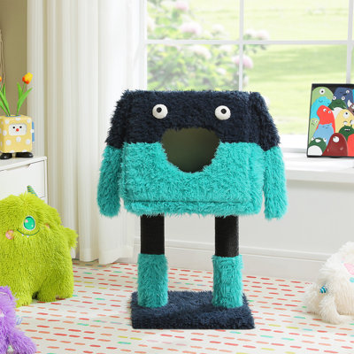 Cut Blue Small Monster Cat Tree With Monster Toy Sisal Rope Cat House Scratching Post 