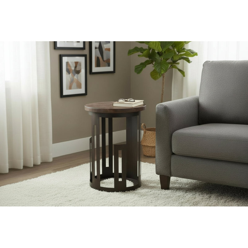 Table de bout cylindrique noire / brute, Plateau noir / structure noire