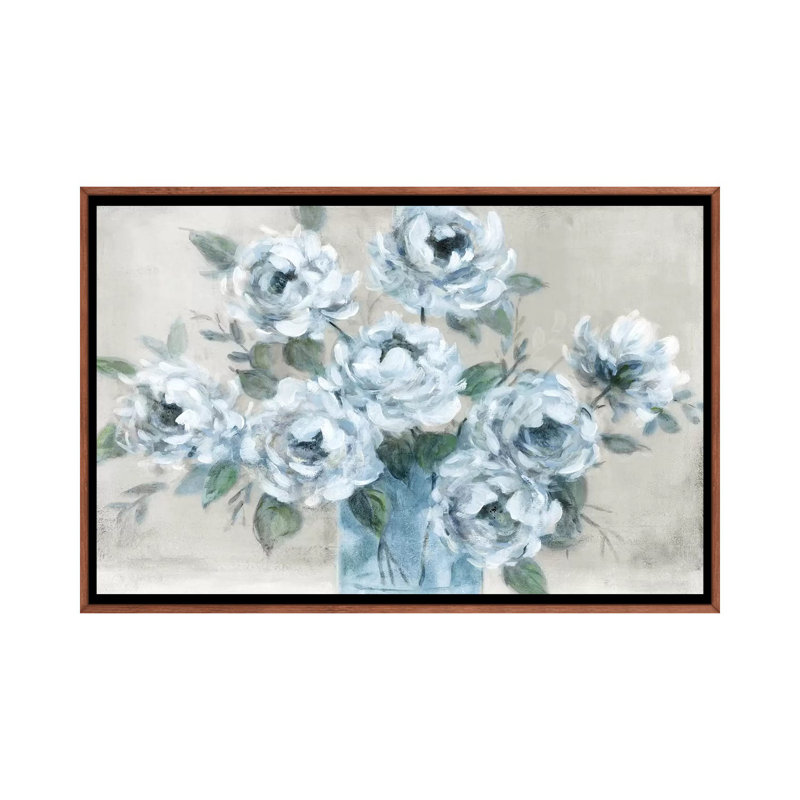 « Tender roses » par Carol Robinson, reproduction d’art, Toile avec cadre en bois brun classique, Pas de tapis