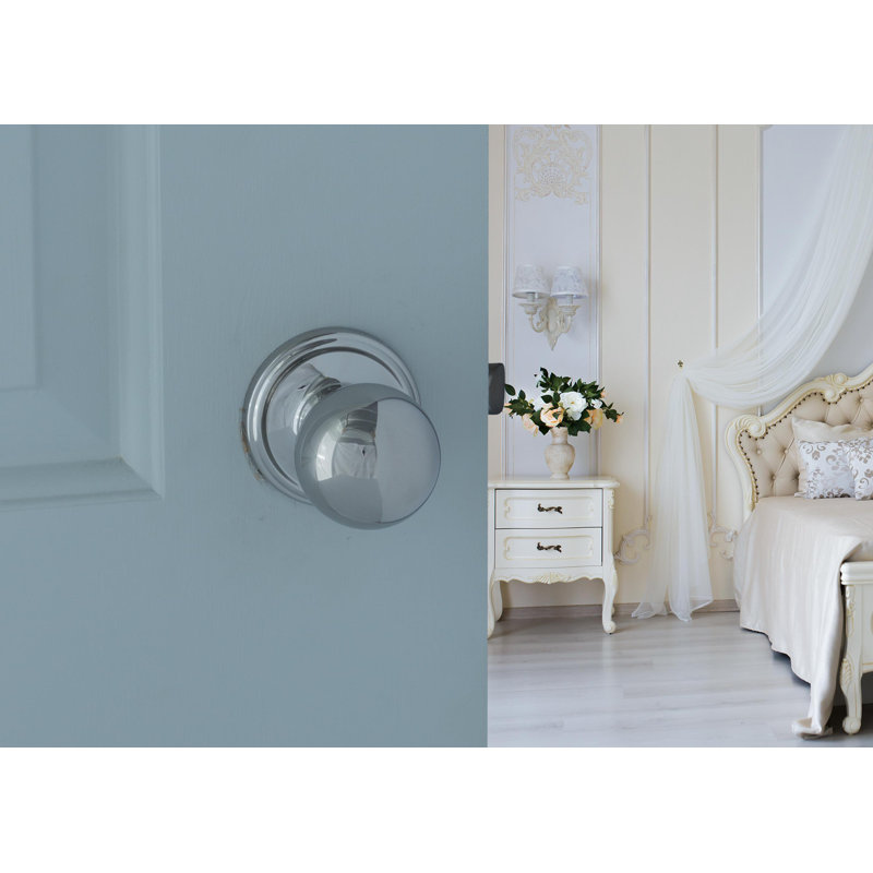 Bouton de porte simple avec rosette rond Ball, Chrome inoxydable poli