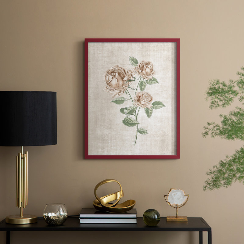 «Blush Rose Botanical II», reproduction encadrée - bois massif, Rouge, H 21 po x l 17 po