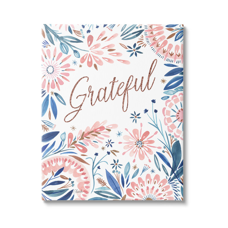 «Grateful Pink Floral Blossoms Floater», art mural sur toile par Cherish Flieder, H 20 po x l 16 po x P 1,5 po, Toile tendue