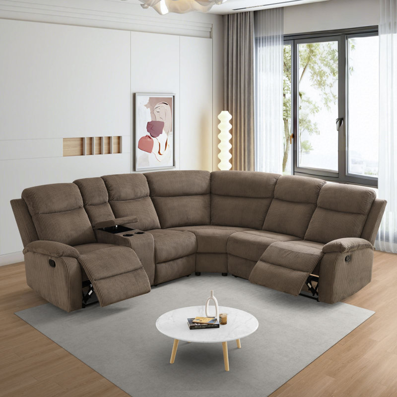 Ensemble de canapé inclinable 3 pièces Stripe, Tissu brun