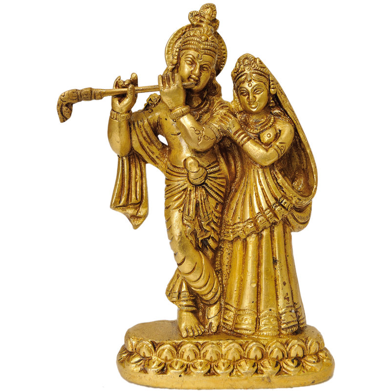 Statue en laiton de 5 pouces Radha Krishna - Figurine de couple divin indou fabriqué à la main dans Tribhanga Pose pour Home Temple, Love Decor et Spiritual Romance Collection