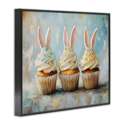 Festive Bunny Ear Cupcakes Gray Framed Giclee Art, design by Franklyn Gregory