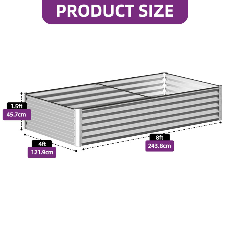 Metal Outdoor Raised Garden Bed, 18" H x 96" W x 48" D