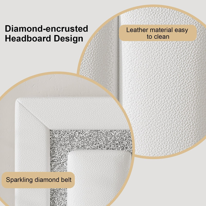 Ensemble de lit plateforme tapissier Diamond, Grand, Blanc