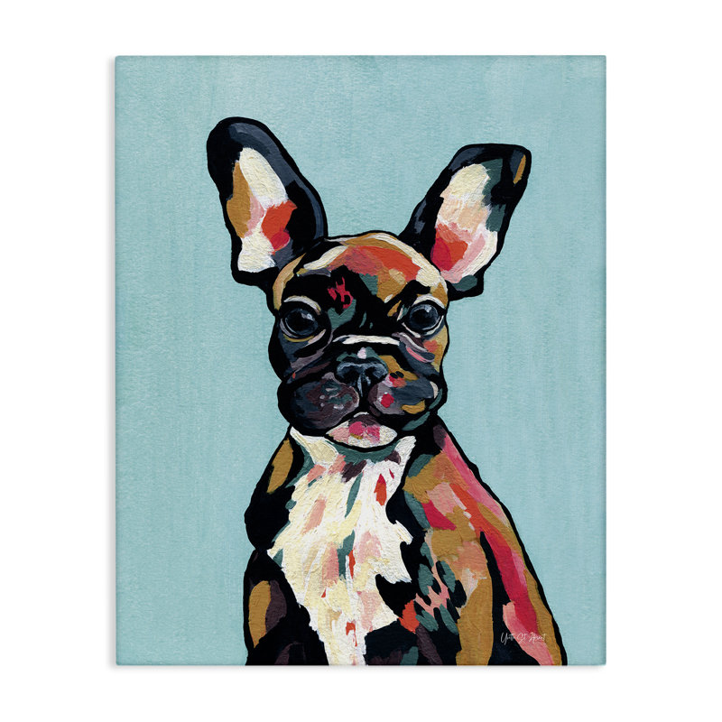 Art mural moderne sur toile, bouledogue français par Yvette St. Amant, H 20 po x l 16 po