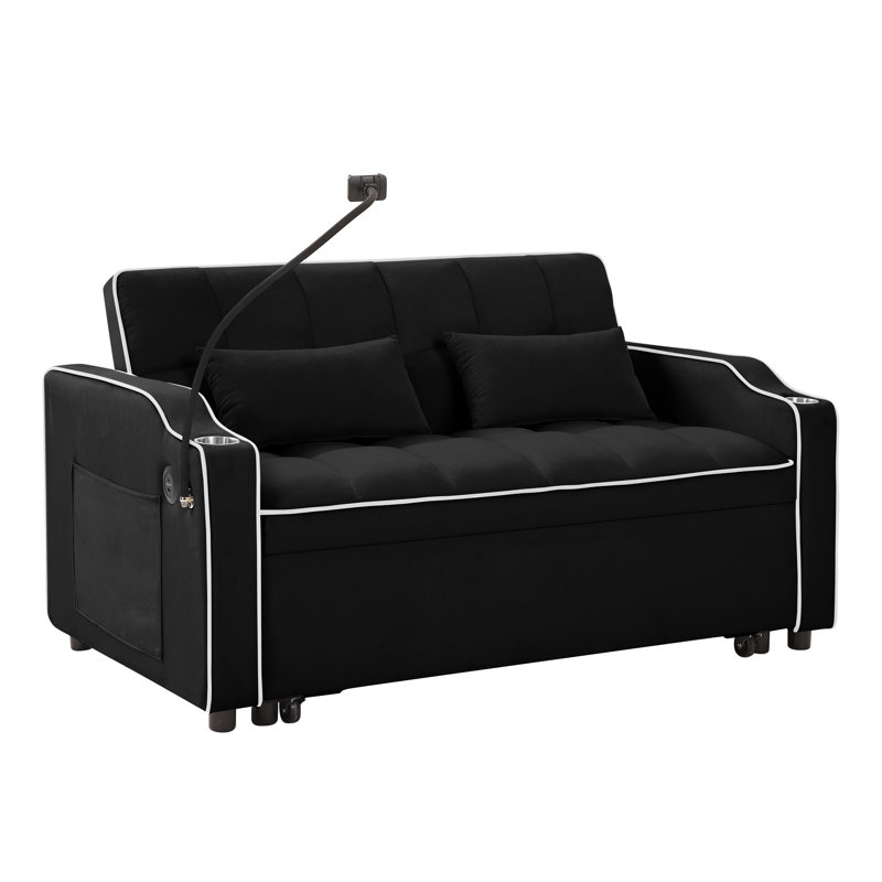 Foldable Bed In Black With Adjustable Back, , Ashtray, Swivel Phone Stand And 2 Soft Cushions Comfy, Black