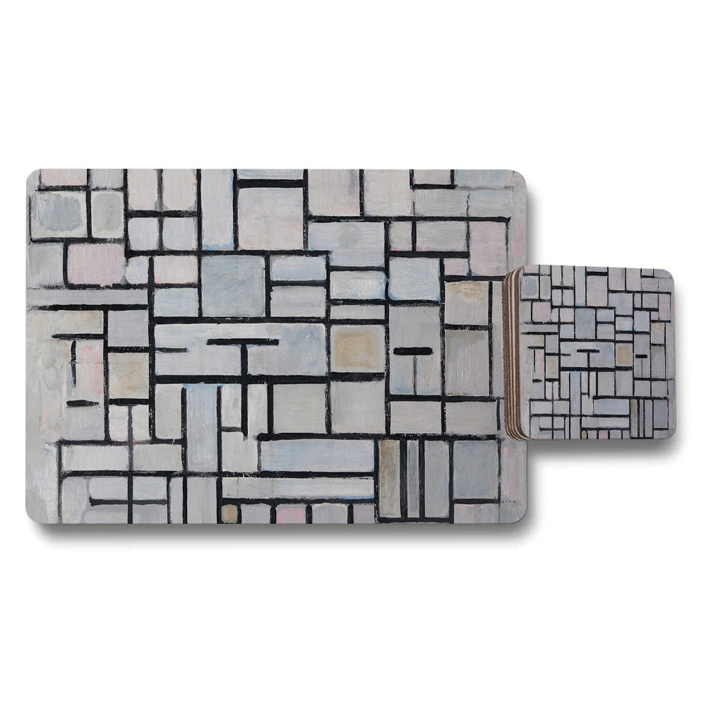 Geometric Abstract Placemat And Coaster Set With Rectangular Tile Pattern