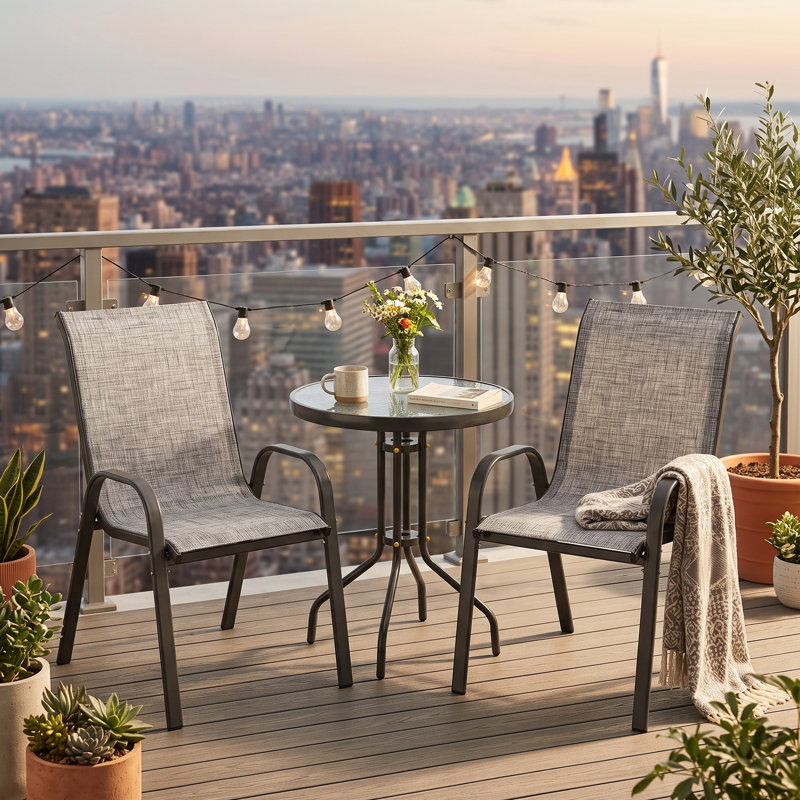 Ensemble bistro d'extérieur 3 pièces comprenant une table ronde et 2 fauteuils, pour la cour arrière, le balcon et le gris