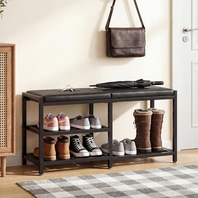 Banc de rangement pour chaussures en fer 33 po, range-chaussures robuste pour l'entrée avec siège, capacité de 560 lb, rangement compact