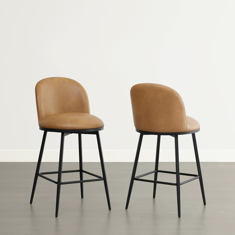 Tabouret de comptoir pivotant rembourré 26 po Aura, Brun selle, 2