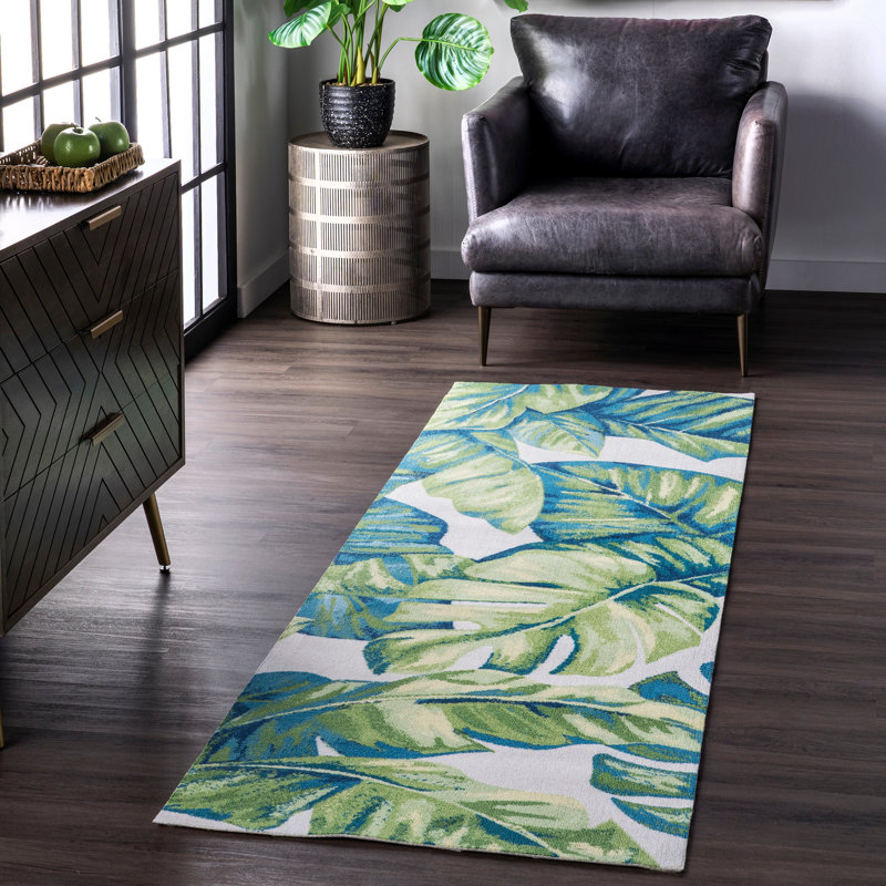 Tapis de patio intérieur / extérieur vert feuille tropicale Commer, Tapis de couloir 2 pi 6 po x 6 pi