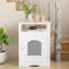 Enceinte de litière pour chat - maison en bois d'intérieur avec finition blanche, crochet latéral, design caché, tablette fonctionnelle et table moderne pour la zone de vie, la construction, le rangement ou la chambre à coucher