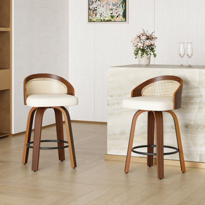 Swivel Faux Leather Cushion Rattan Back Counter & Bar Stools