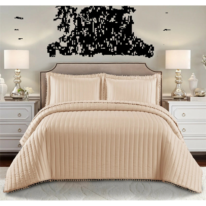 Microfiber / Polyester Solid Colour Bedspread with Pillow Shams, Beige, Super King Bedspread + 2 Standard Shams