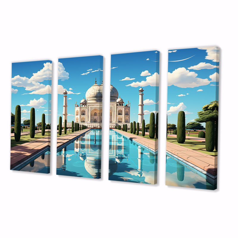 Indian Art Taj Mahal Sunshine - ensemble d'art mural indien 4 pièces, H 32 po x l 64 po