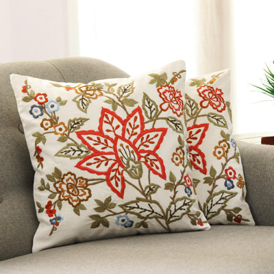 Seema Embroidered Square Cotton Throw Pillow Covers