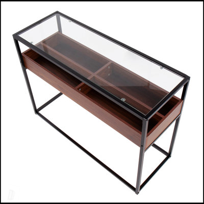 Console contemporaine en métal et verre transparent avec rangement polyvalent pour les espaces de vie modernes