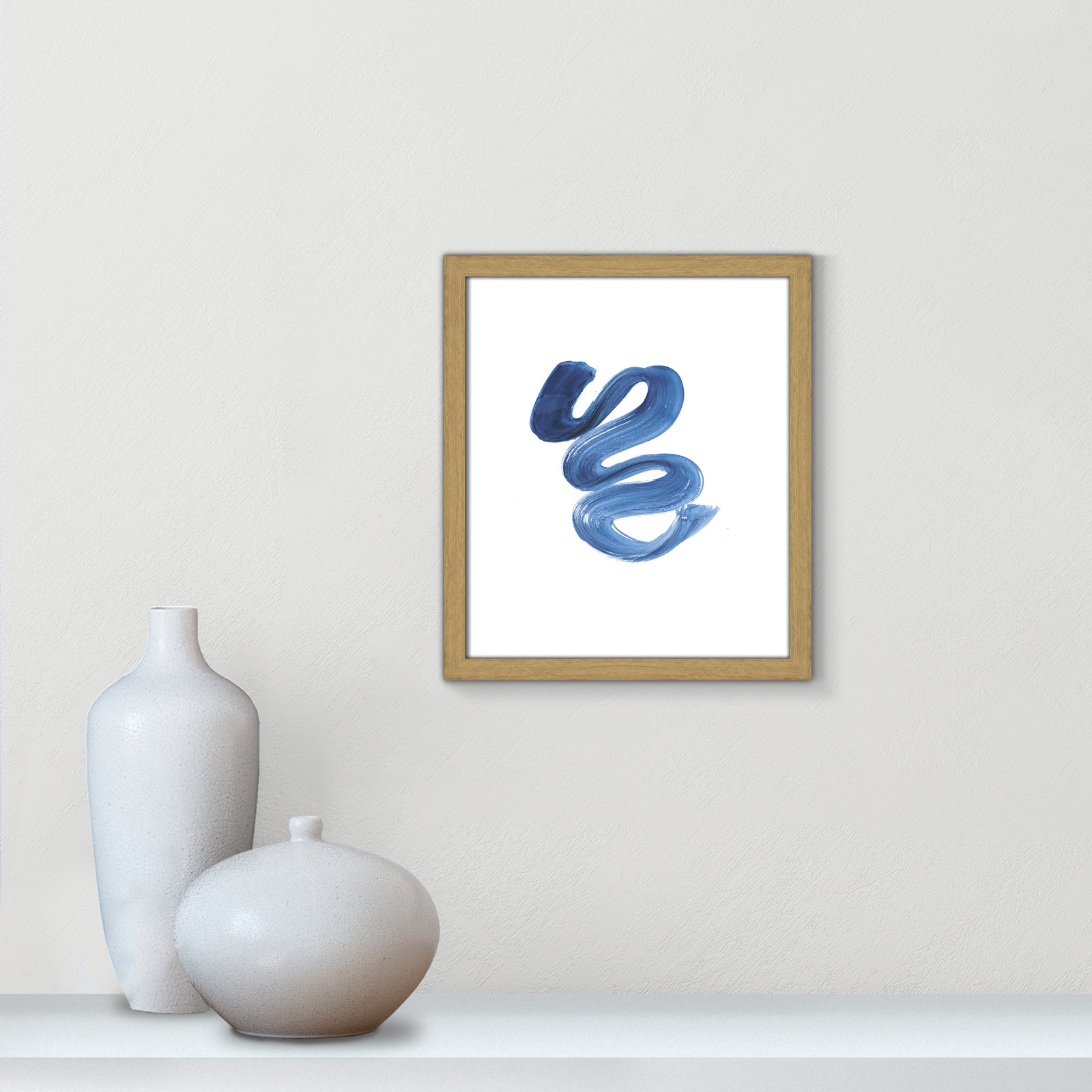 Coppola "Slinky Indigo II" Print by Filippo Ioco, 15" H x 13" W x 0.75" D, Beige Wood Framed Paper