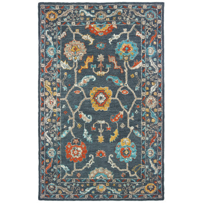 Tapis bleu / doré en laine touffeté à la main Imogène