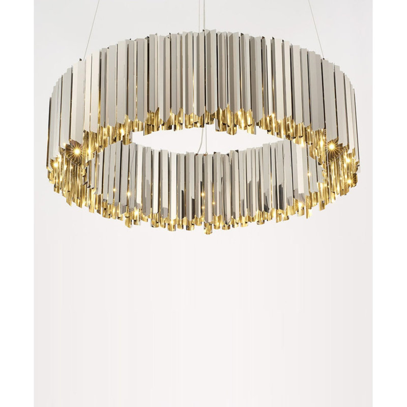 Lustre cylindrique clair à facettes, Or poli, H 10 po x l 51 po x P 51 po