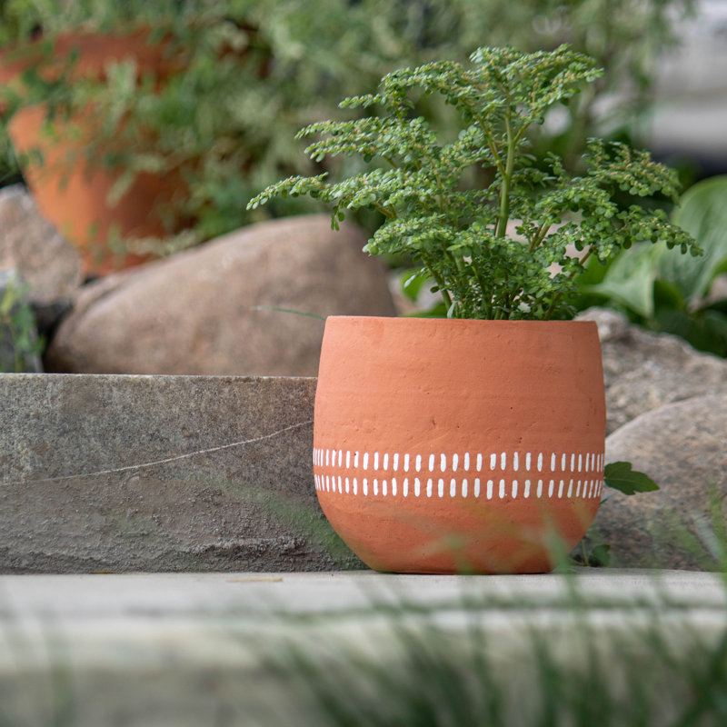 Handcrafted White Ticking Stripe Terracotta Pot Planter