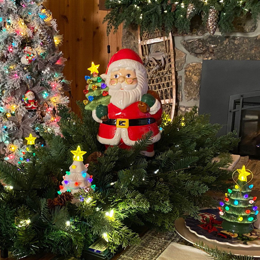Lit Ceramic Nostalgic Figure - Santa, 12" H x 7" W x 7.3" D
