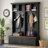 Farmhouse 4-in-1 Hall Tree with Wood Grain Bench, Mudroom Versatile Coat Rack with 2 Large Drawer-2104286577