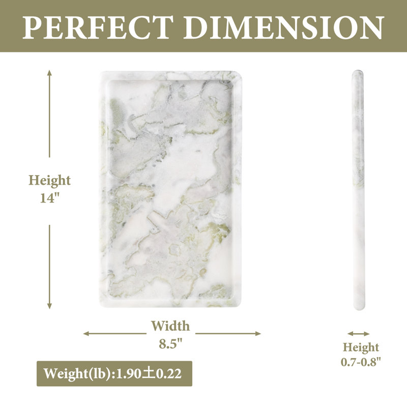 Guein Rectangle Natural Marble Tray,Bianco Palomino