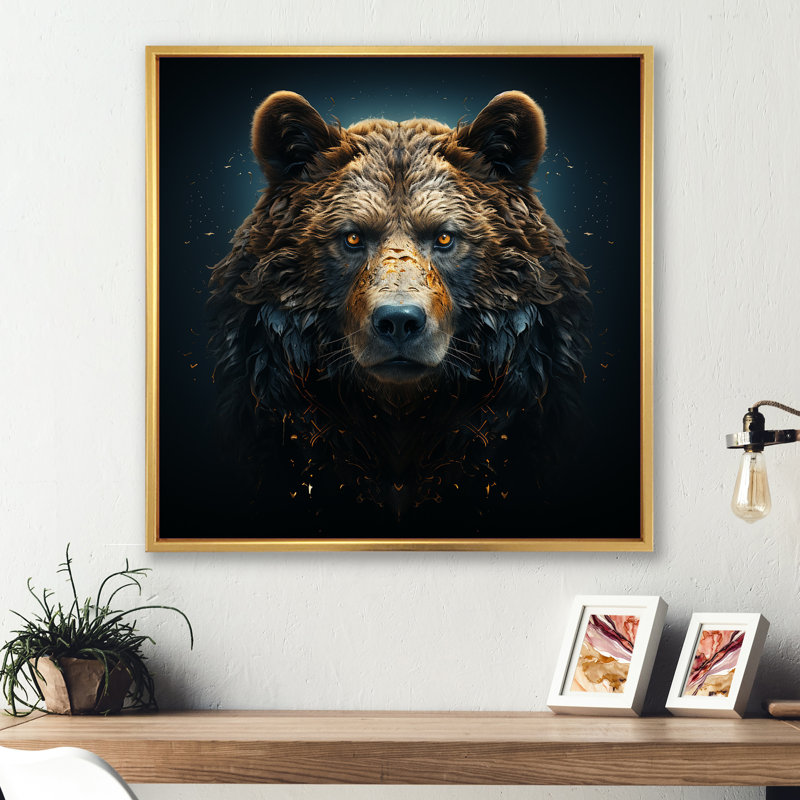 Un baroque avec un ours avec de l'or sur toile, H 36 po x l 36 po x P 1,5 po, Cadre flottant doré