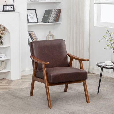 Chaise d'appoint avec revêtement en microfibre et structure en bois massif, mobilier de salon Mid-Century moderne classique pour sièges supplémentaires, brun foncé