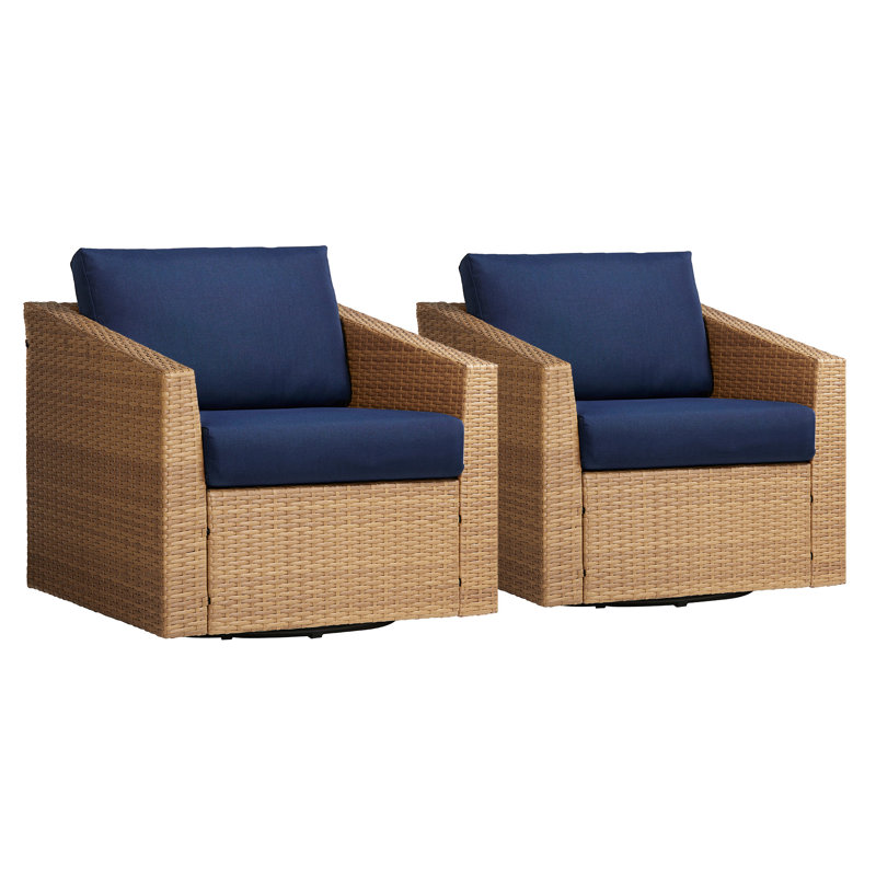 Tiaka 2-Person Swivel Outdoor Seating Group, Blue, Brown