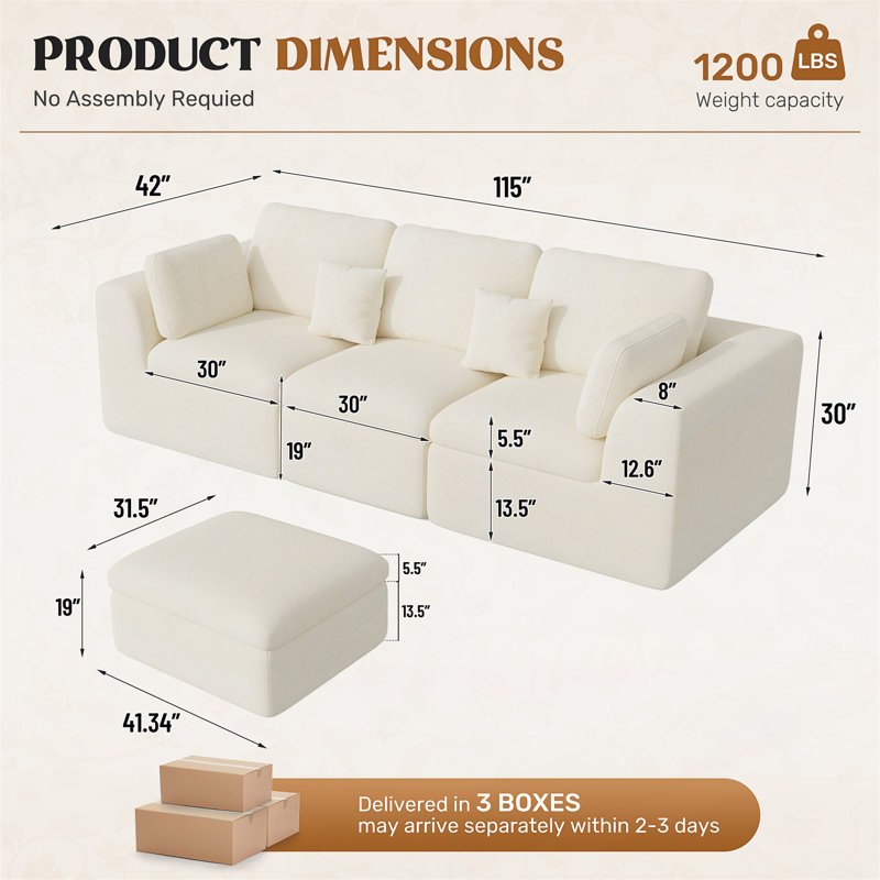 Canapé modulaire 115 po 3 places