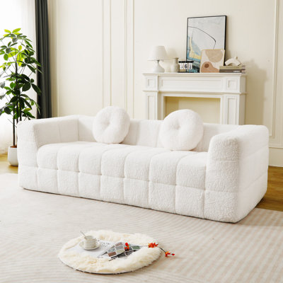 84.6'' Modern Couch Three-Seater Sofa With Two Circular Throw Pillows