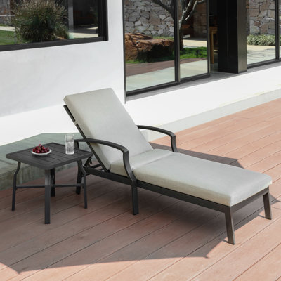 Ensemble de chaises longues d'extérieur SeeHill en aluminium (2 pièces) avec 1 chaise et table d'appoint, coussin épais, dossier réglable en 6 positions, idéal pour la piscine et la terrasse.