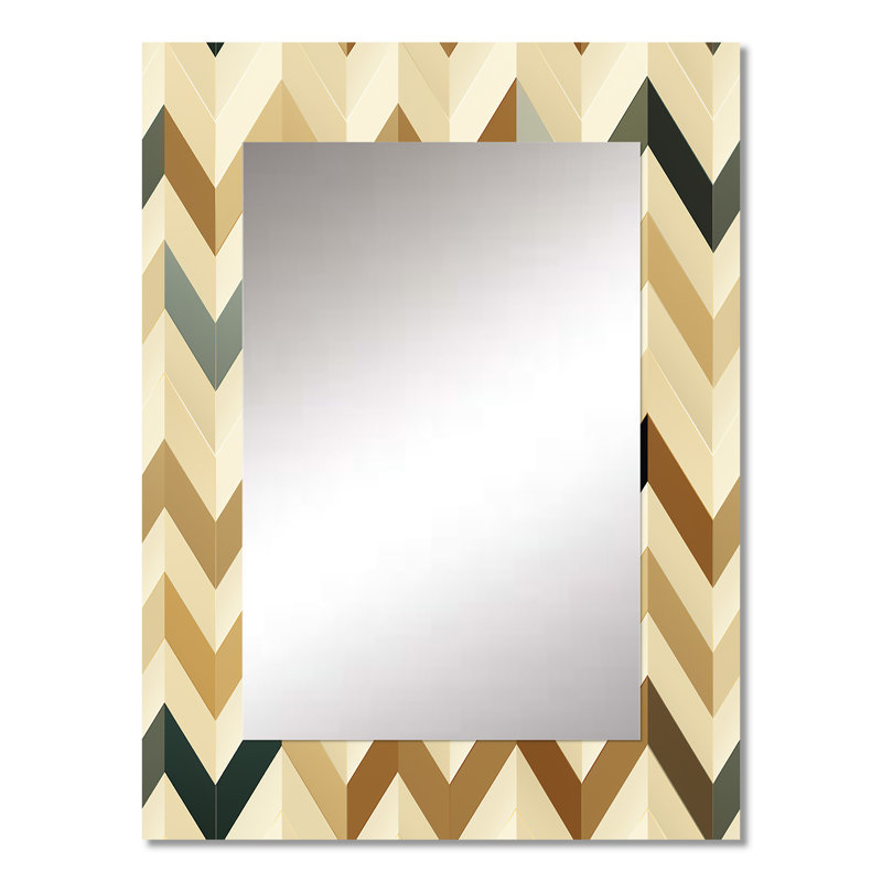 Adilynne Beige Chevron Herringbone Elegance - chevron  Decorative Mirror, Chevron Wall Mirror, Printed Metal Art, 32" x 24"