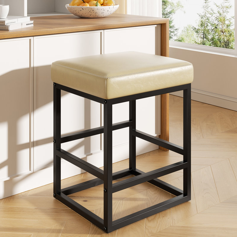 Modern Edge, Cozy Feel: Faux Leather Upholstered Counter Bar Stools for Every Home, Beige